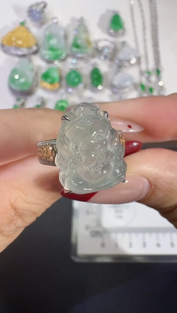 吊坠(不含链)18K金镶嵌翡翠【源头工厂】钻石镶嵌