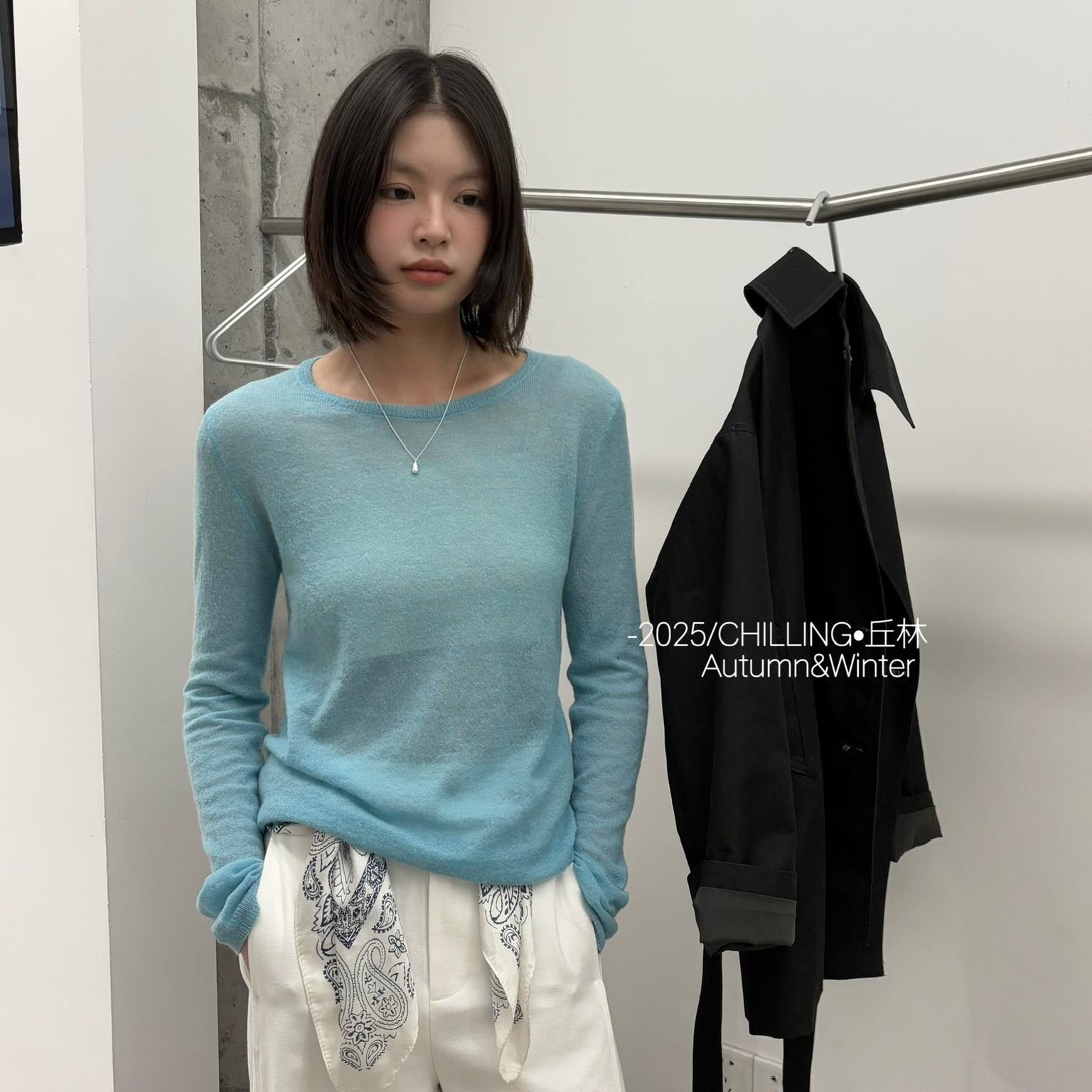 D.cousin百搭毛针织衫网红半高领上衣女韩系软糯短袖针织384