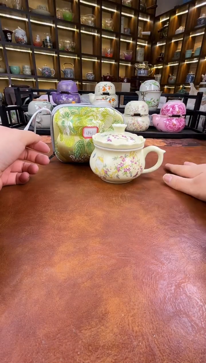 瓷片桃花猫咪茶咖杯