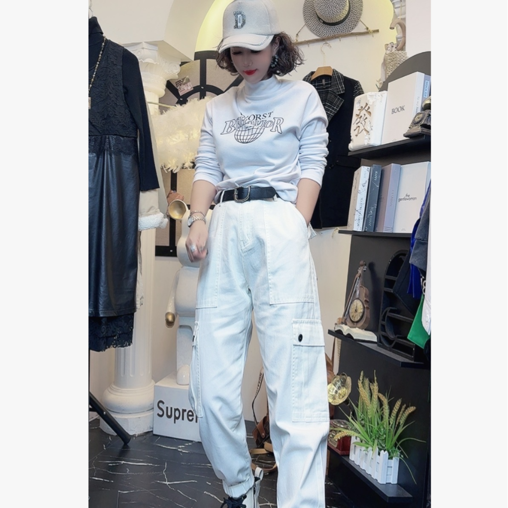 D25 121702 【送重工腰带】美式工装裤女新款休闲裤收口束脚裤