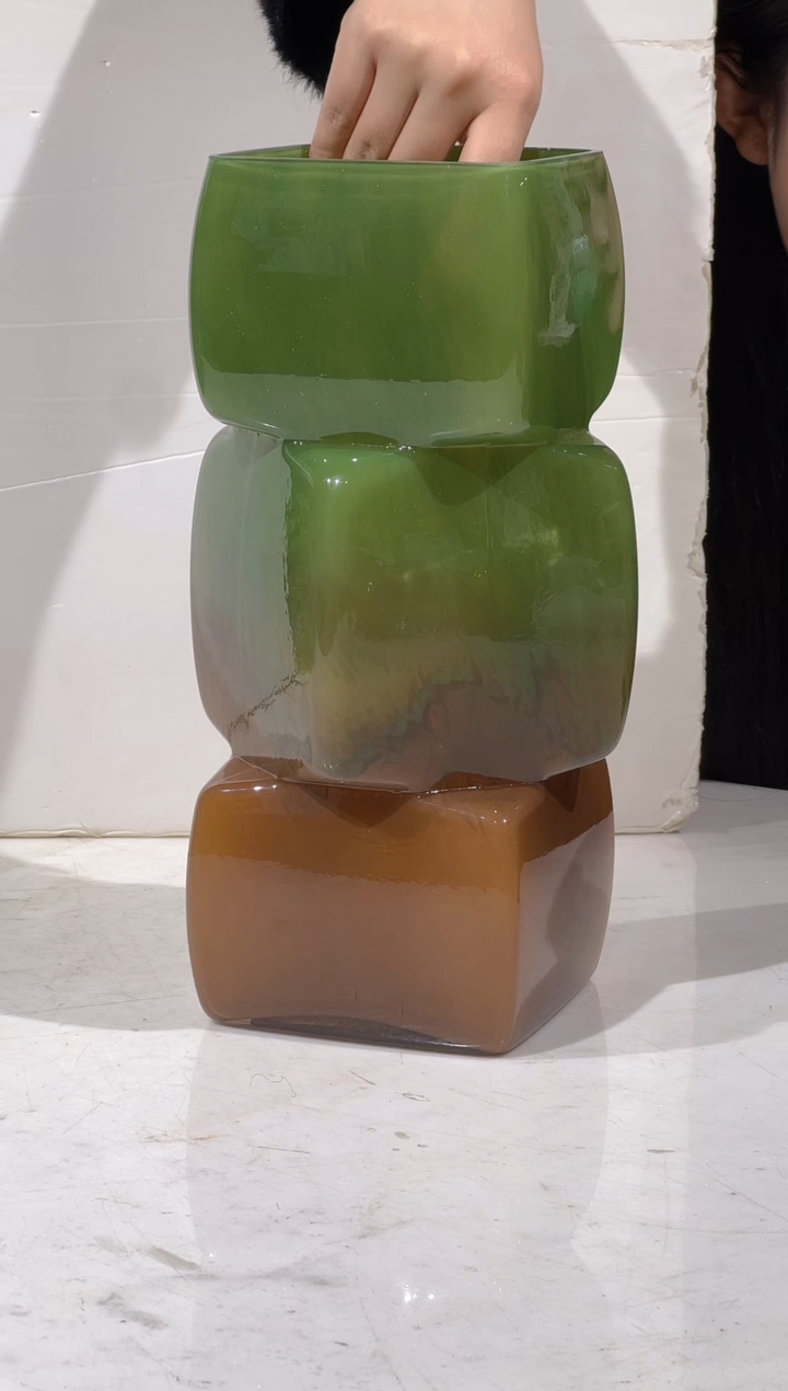 【闪购商品】琉璃绿色方块花瓶