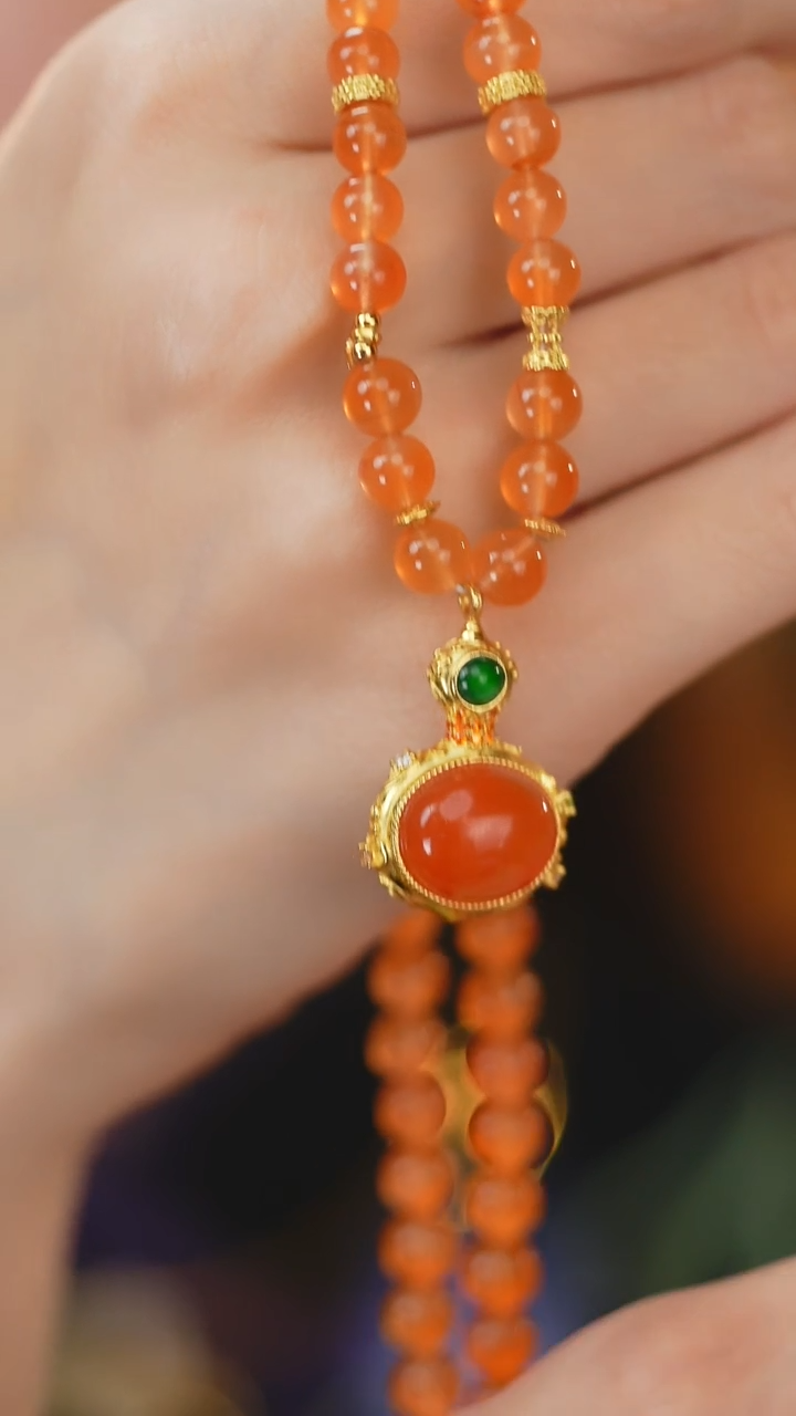 南红玛瑙银S925镶嵌项链新款