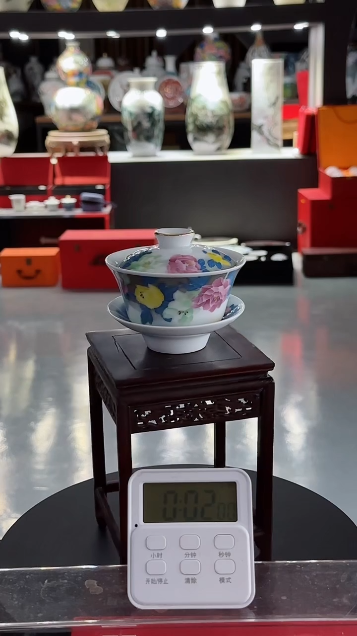 【闪购商品】手绘款花开富贵三才盖碗8个