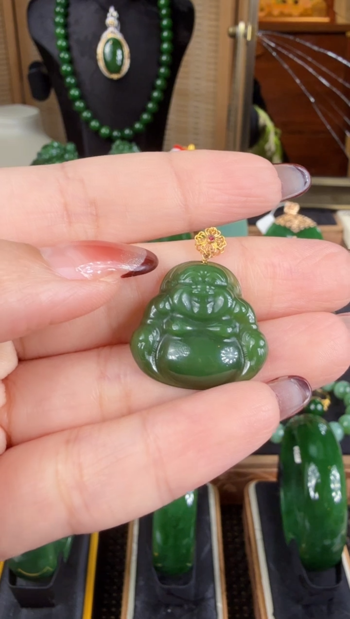 【闪购商品】和田玉（碧玉）吊坠(赠链)18K金镶嵌 