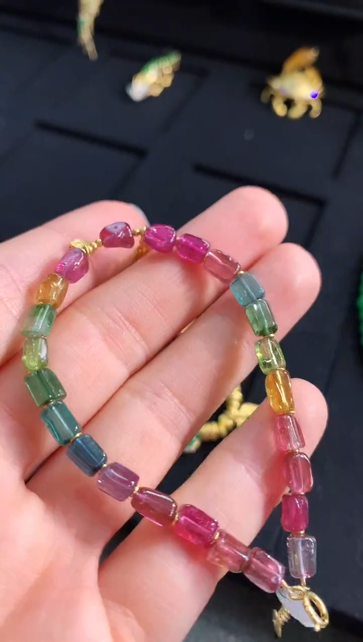 【闪购商品】碧玺手链18K金镶嵌手链