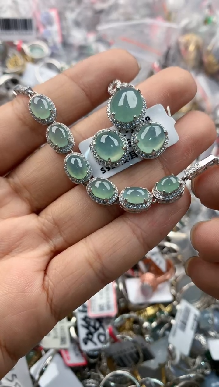 银S925镶嵌戒指翡翠666----1