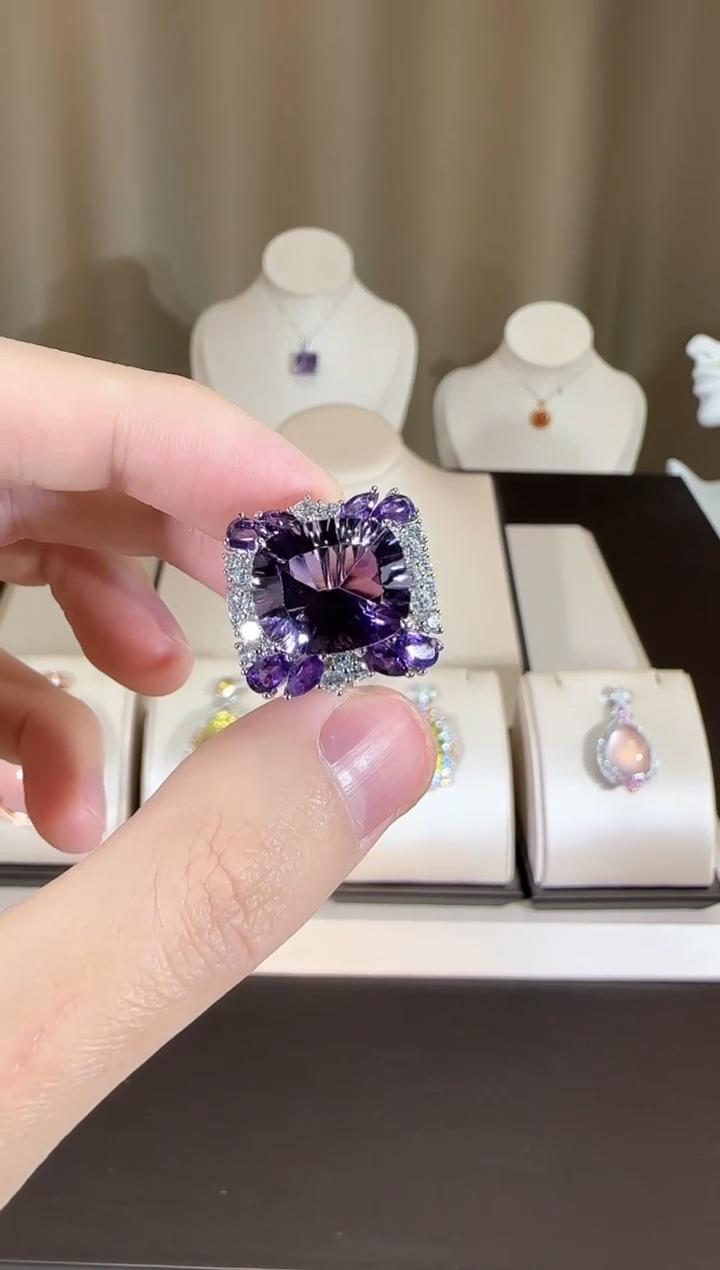 【闪购商品】紫晶戒指银S925镶嵌14*12mm设计款