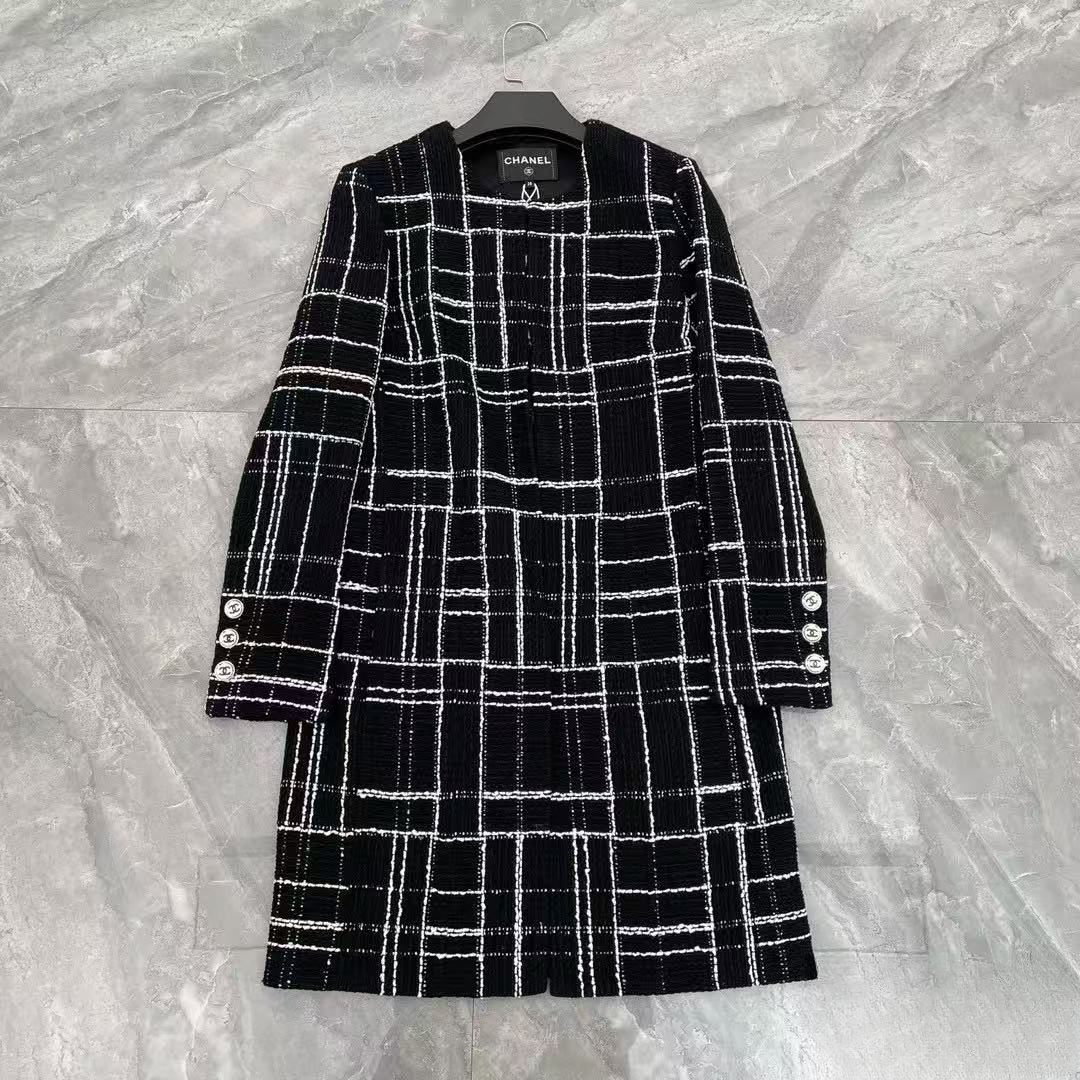 99新 Chanel/香奈儿 23A达喀尔不规则格纹中长款外套42码