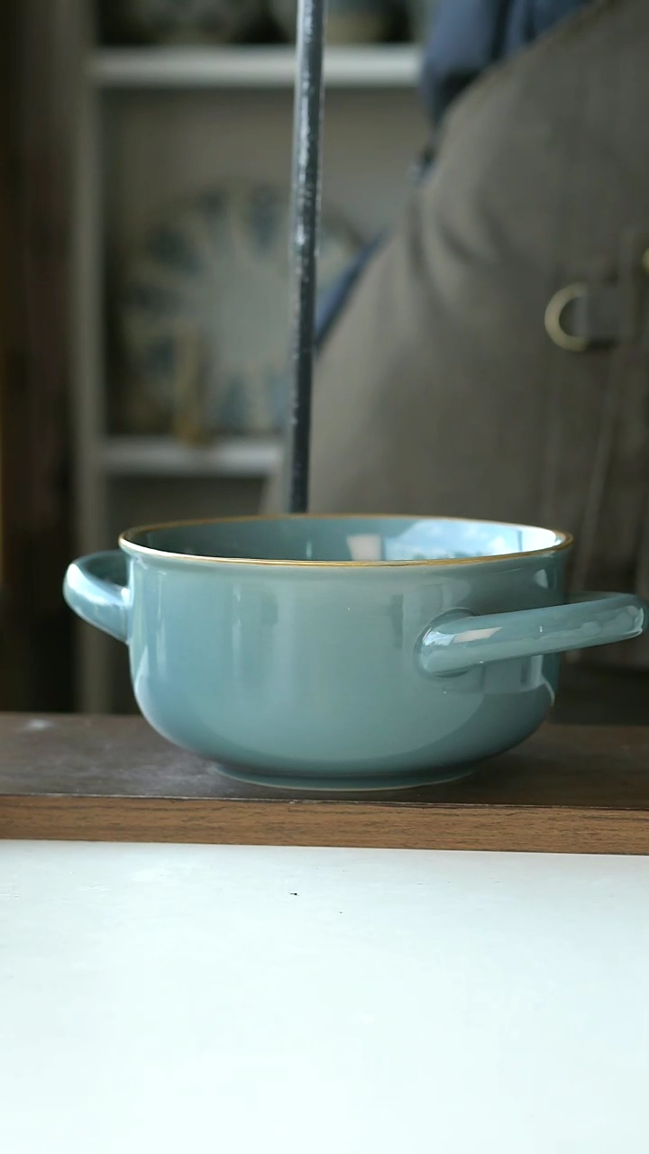 【闪购商品】陶瓷窑变莫奈蓝双耳碗@4-2@