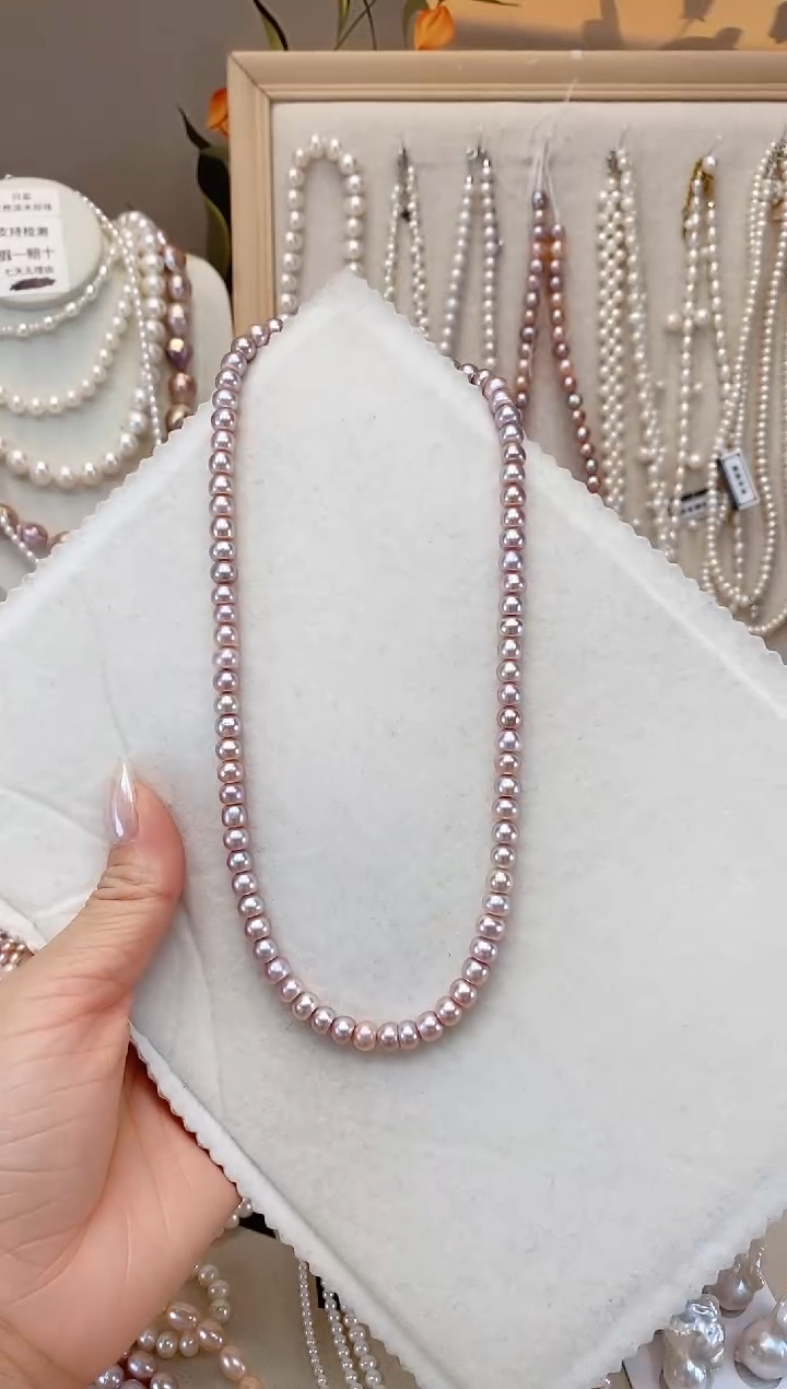 【闪购商品】淡水珍珠项链银S925镶嵌粉紫算盘珠 6-6.5MM