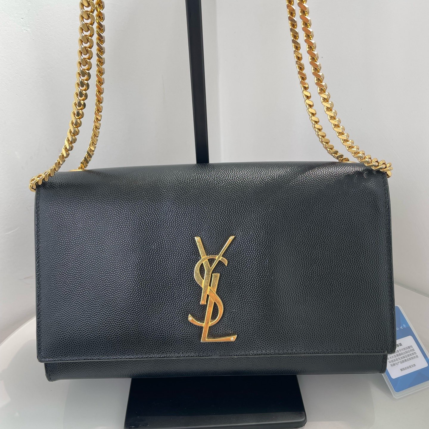 99新 YSL/圣罗兰 小号经典黑金鱼子酱牛皮信封包