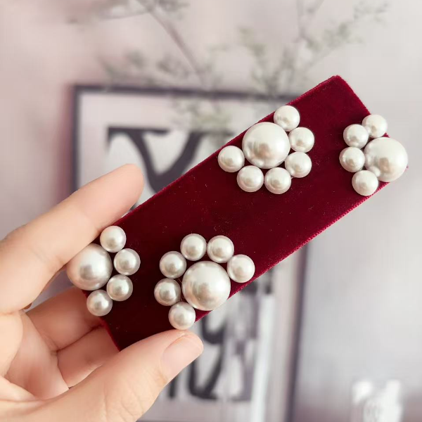 韩国时尚珠珠猫爪气质丝绒发夹A47