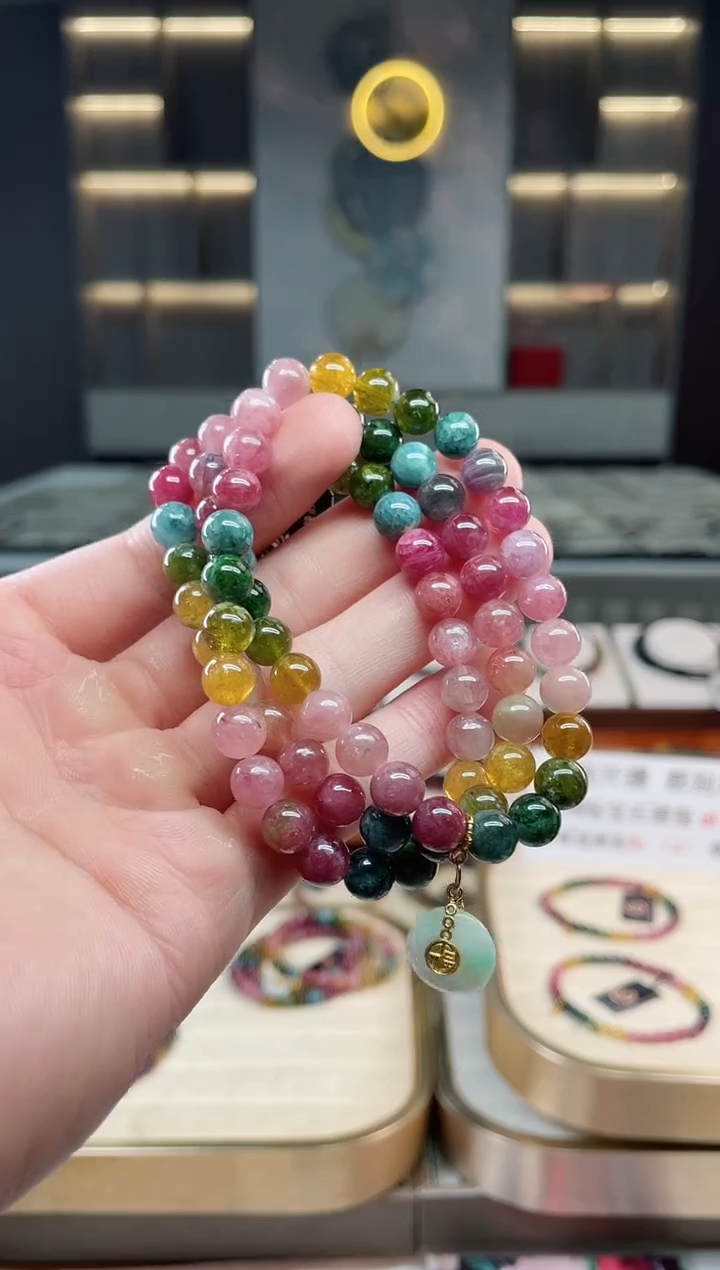 未镶嵌老矿碧玺三圈手串7mm+碧玺多样性发一条xion