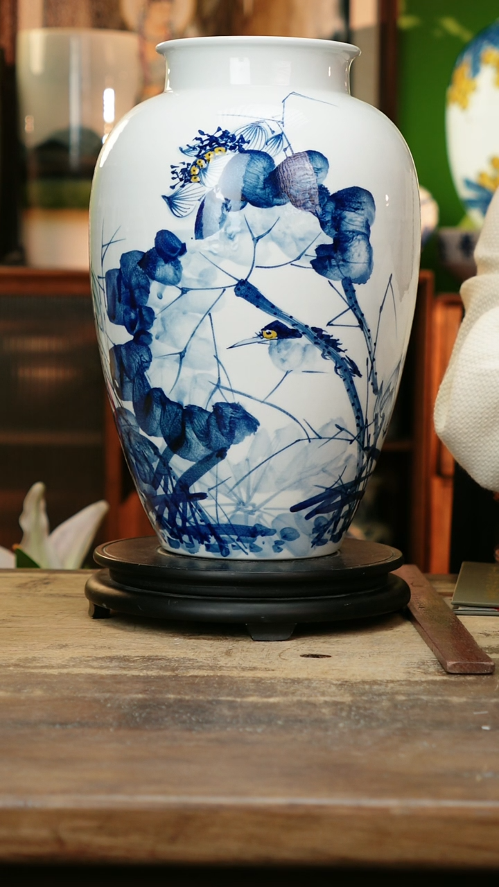 瓷片景德镇纯手工釉下彩精品花瓶