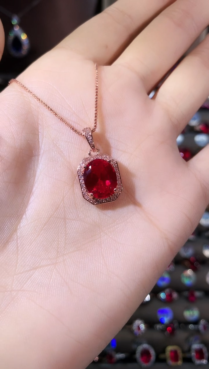 吊坠(赠链)银S925镶嵌红宝石911玫瑰金