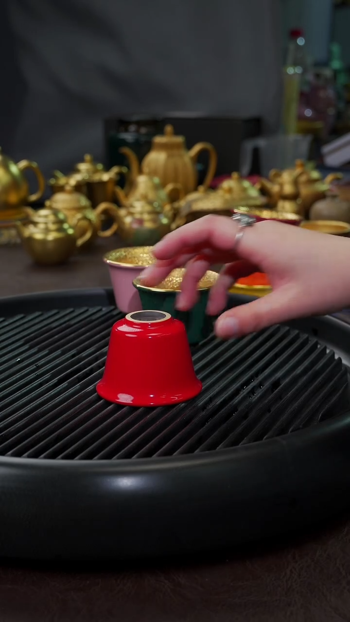 【闪购商品】杯【宜景窑中国红鎏金】小金钟