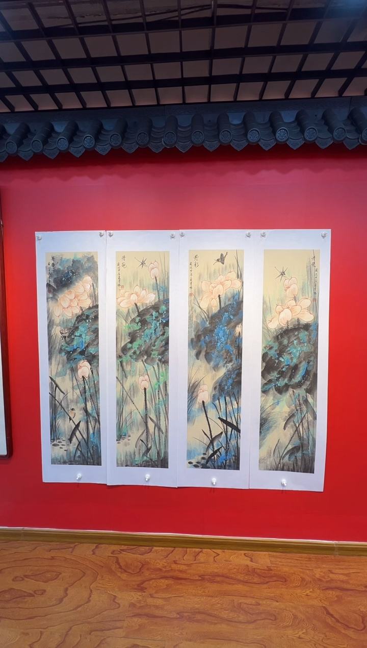 国画张建伟老师国画作品-四条屏