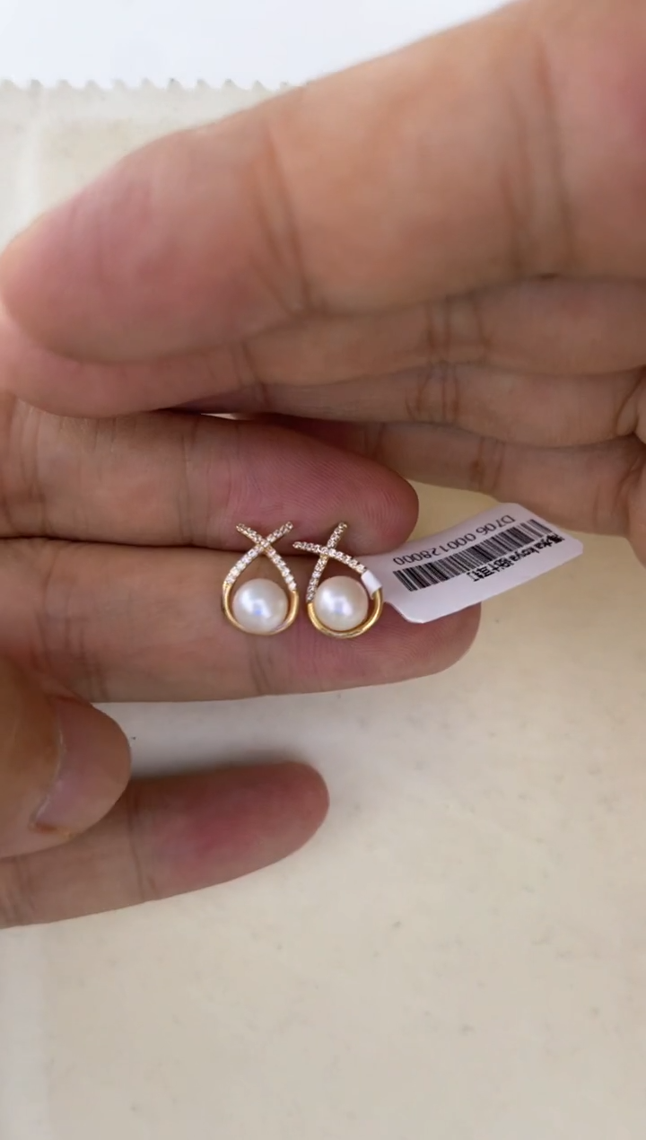银S925镶嵌海水珍珠耳饰耳钉6-7