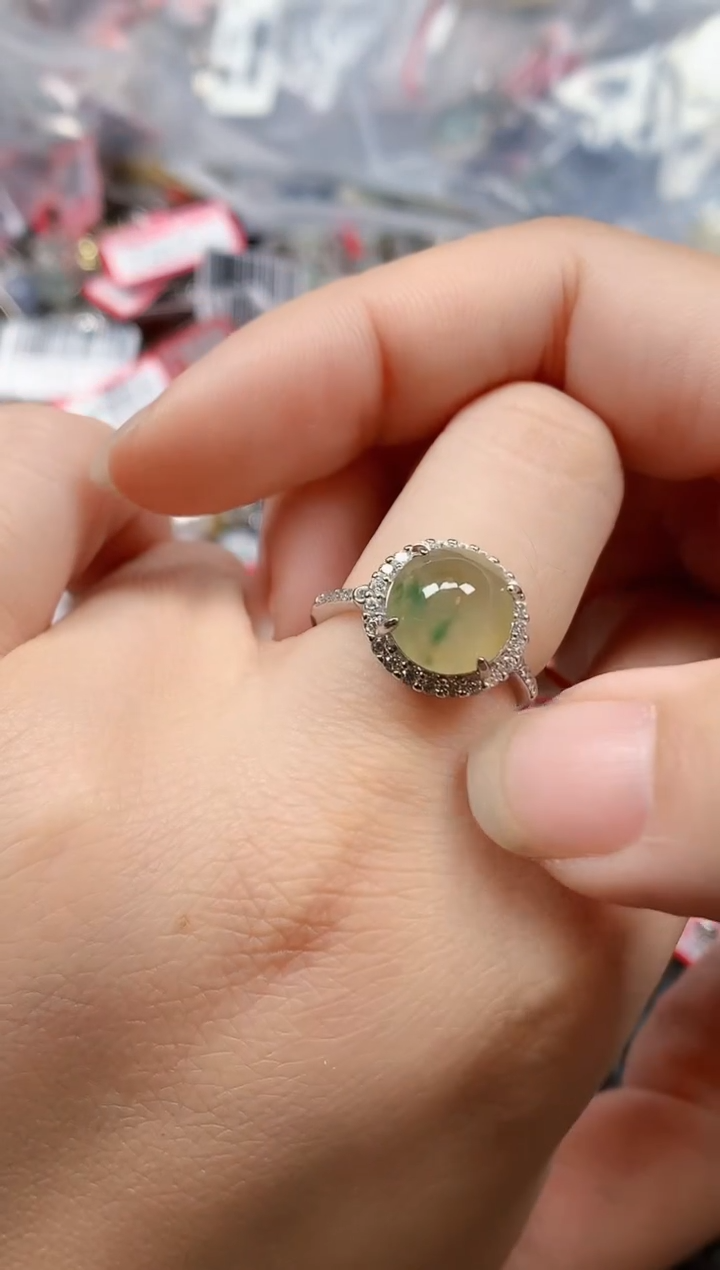 银S925镶嵌戒指翡翠天然A货缅甸翡翠
