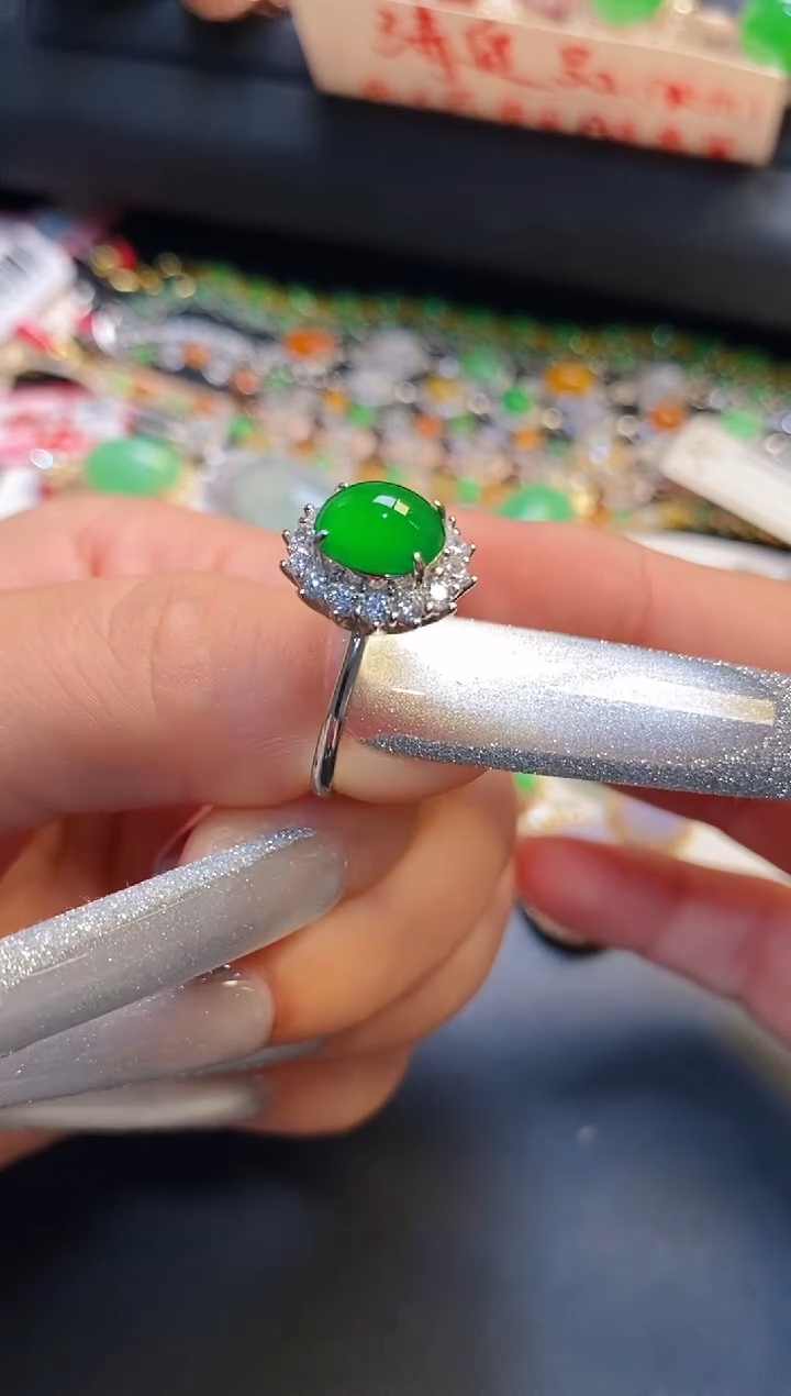 银S925镶嵌戒指翡翠天然
