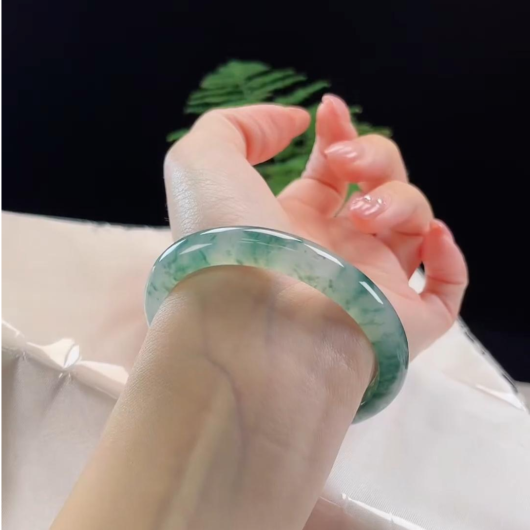 54贵妃绿野仙踪满圈飘花天然缅甸A货翡翠手镯5397