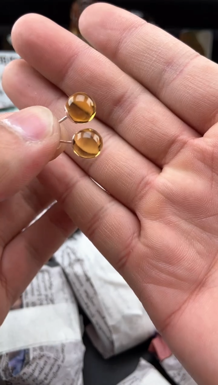 【闪购商品】琥珀耳饰银S925镶嵌8+蓝珀耳钉