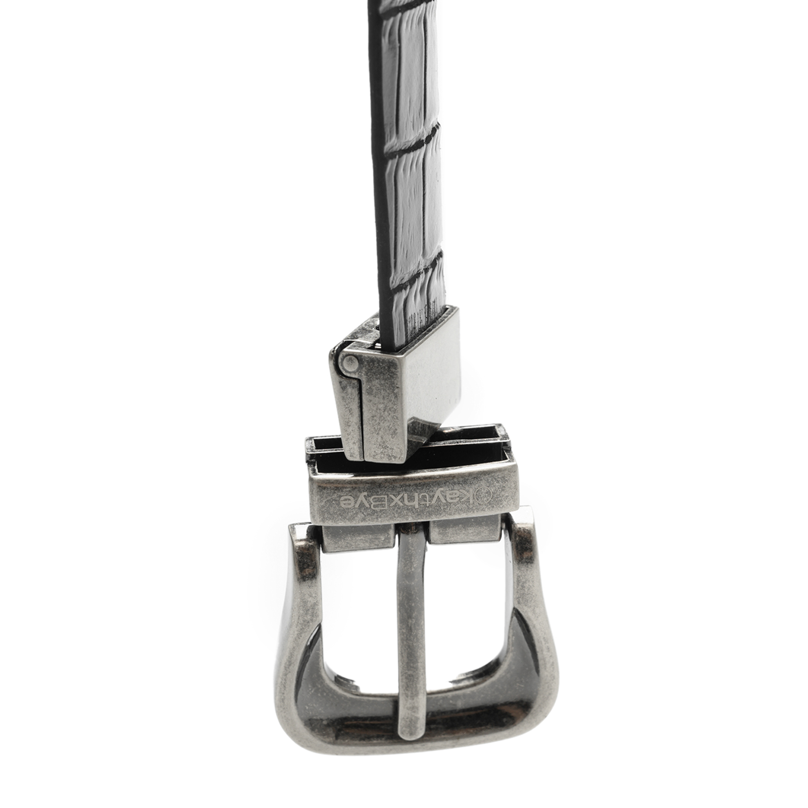 OkayThxBye 双面用旋转扣头鳄鱼纹棕色头层牛皮腰带皮带