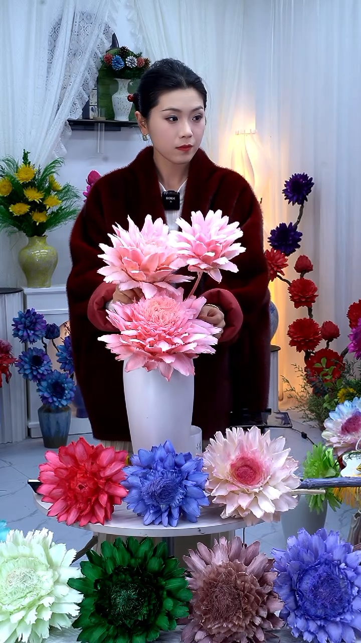 永生洋蓟浅粉3头【有染色点】9104