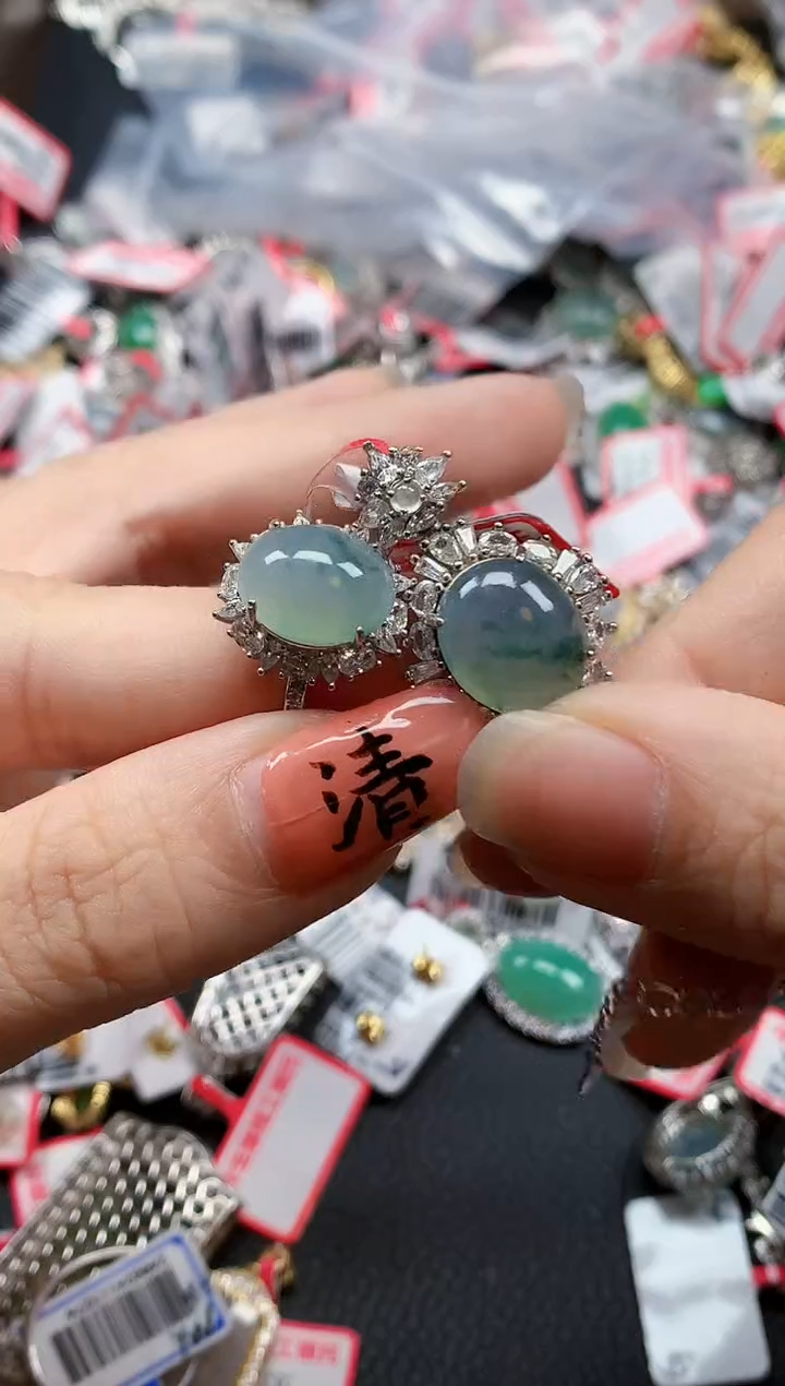 银S925镶嵌戒指翡翠天然A货缅甸翡翠