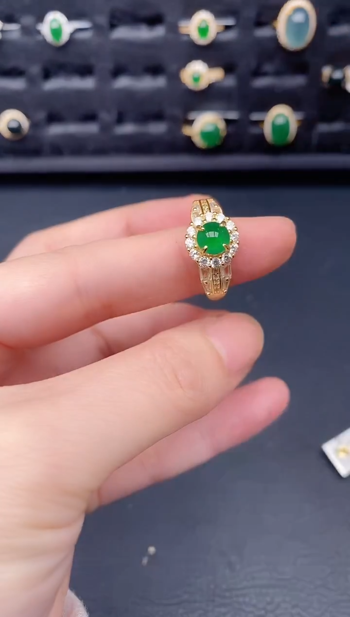 银S925镶嵌戒指翡翠天然a货翡翠200