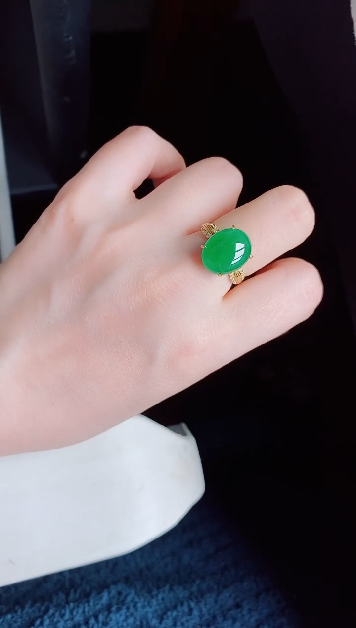 【闪购商品】翡翠戒指银S925镶嵌天然a货翡翠421