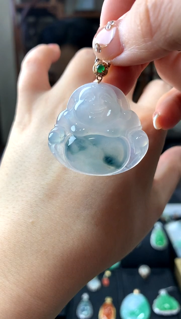 翡翠18K金镶嵌吊坠(不含链)挂件