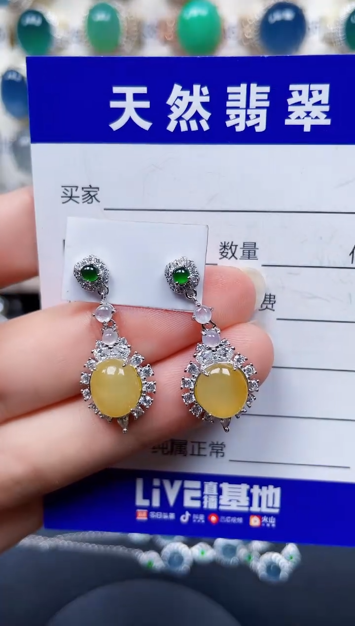 银S925镶嵌翡翠耳饰389