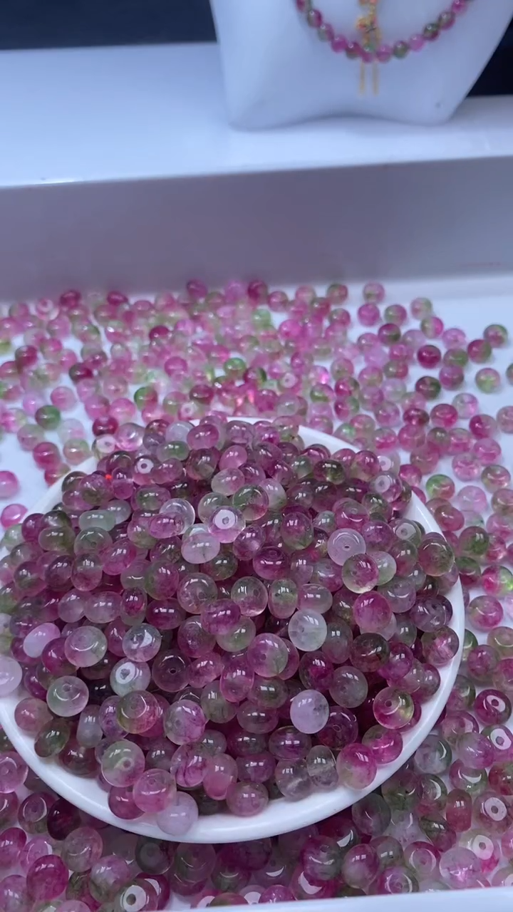 颈饰未镶嵌水晶W3275西瓜碧玺算盘8*5mm*18颗