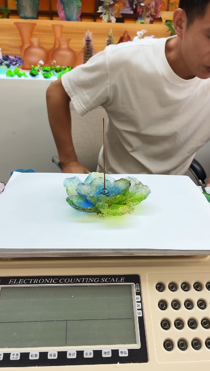 手工艺品琉璃彩色牡丹花线香插12公分