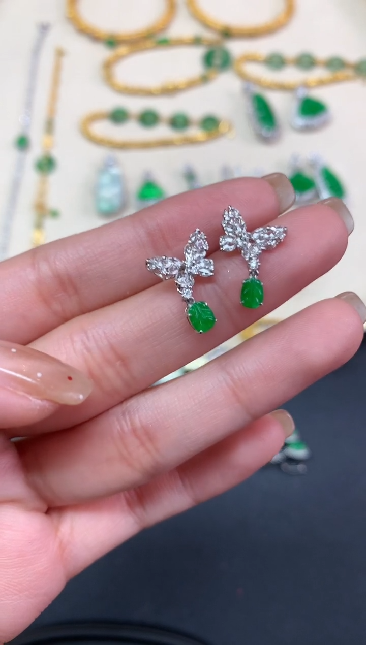 【闪购商品】翡翠耳饰18K金镶嵌耳饰A40|8800