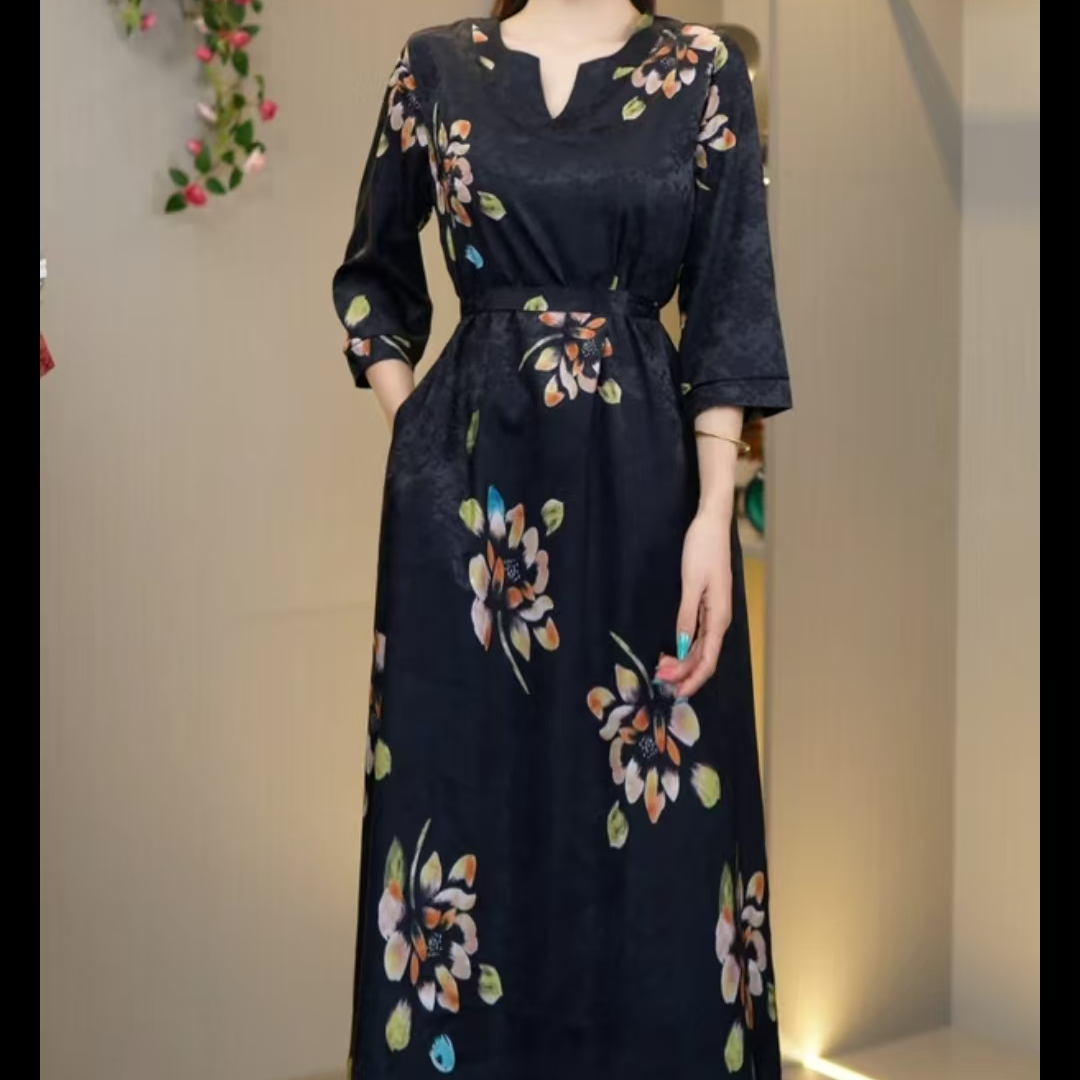 956（凝墨）高端订制连衣裙 休闲女士夏季复古宽松