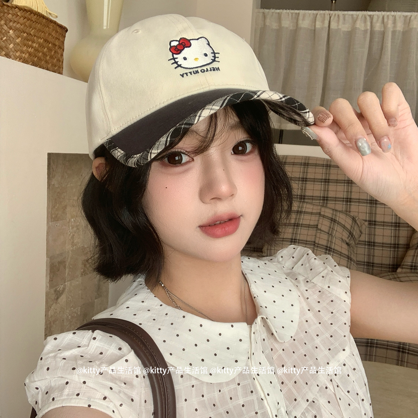 三丽鸥正版授权Hello Kitty刺绣撞色棒球帽女春季鸭舌帽显脸小萌