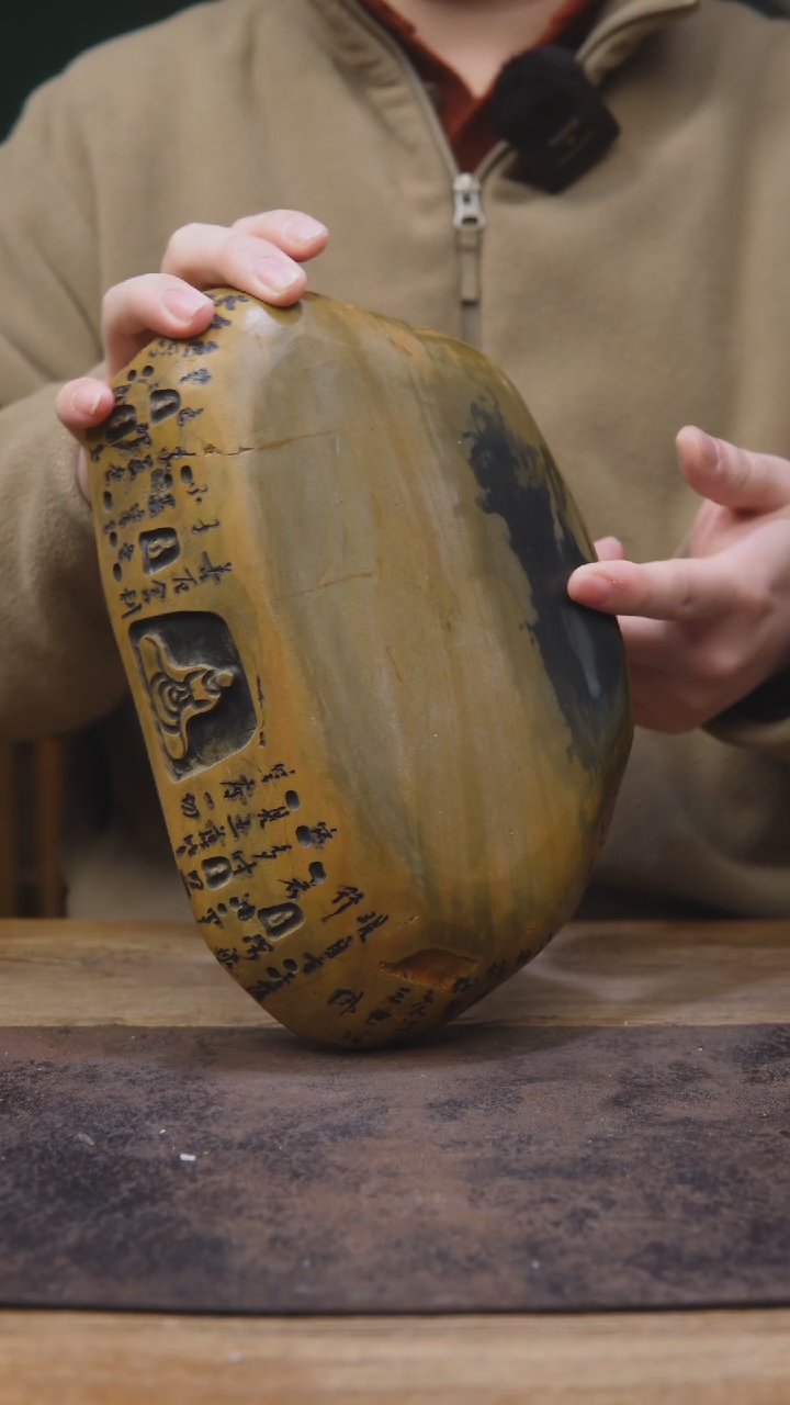 【闪购商品】歙砚茶台手刻佛窟794