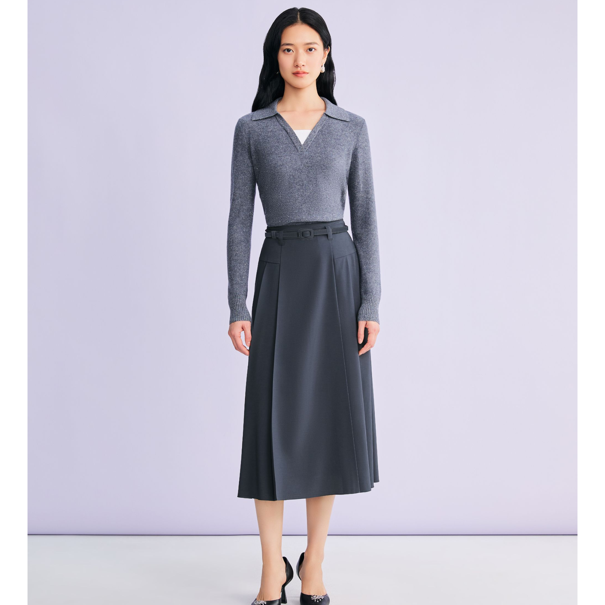 YINER音儿2026新款百搭海鸥领撞色拼接假两件毛针织衫8C66106306