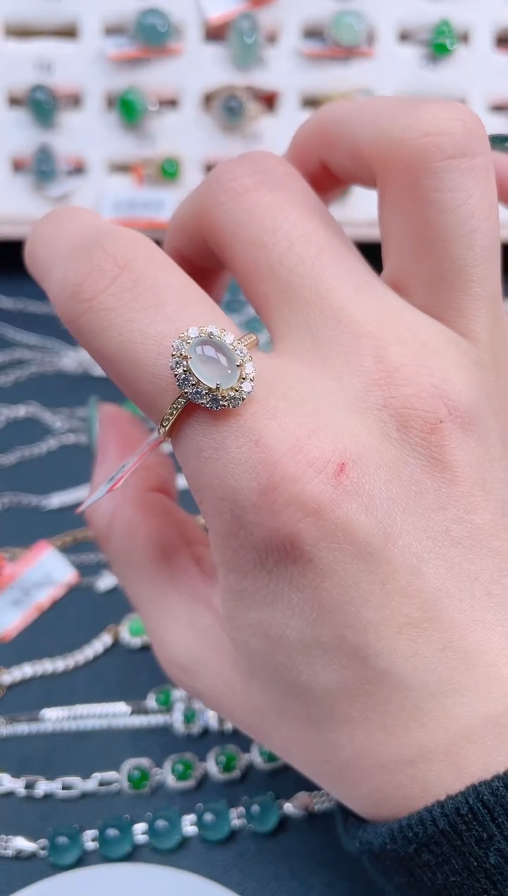 银S925镶嵌戒指翡翠天然翡翠