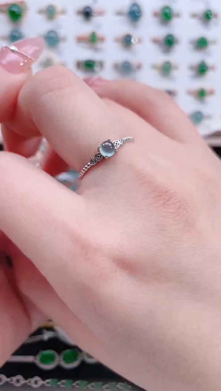 银S925镶嵌戒指翡翠天然翡翠