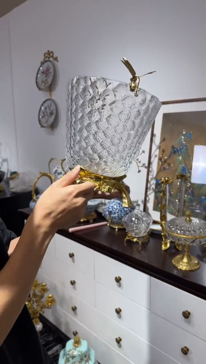 【闪购商品】黄铜黛姿家居蜻蜓珍珠纹冰桶