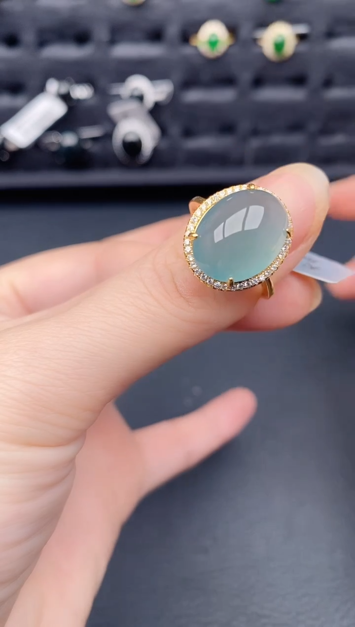 银S925镶嵌戒指翡翠天然a货翡翠414