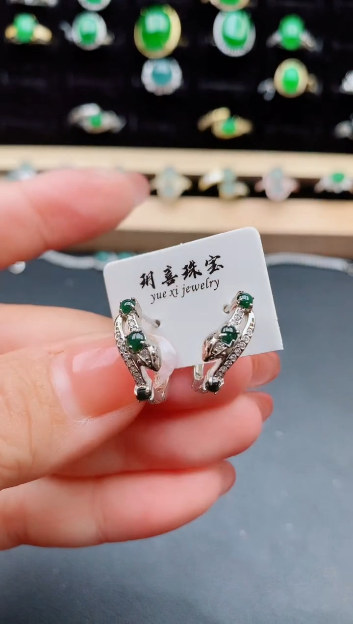 【闪购商品】翡翠耳饰银S925镶嵌50800