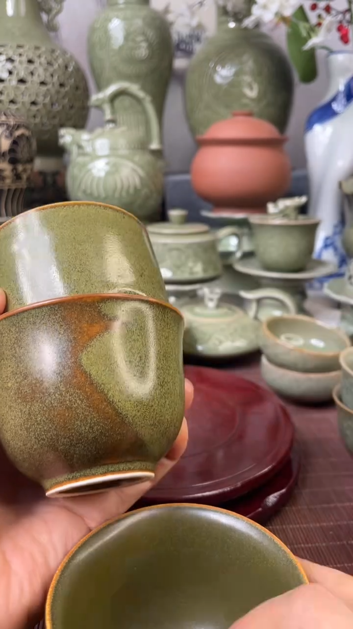 耀州窑  微瑕茶叶沫釉主人杯两只
