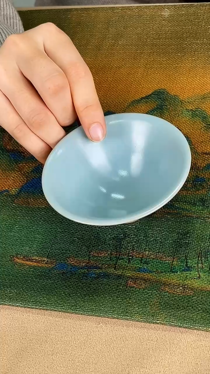 杯子瓷孙现锋 仿古天青 斗笠杯