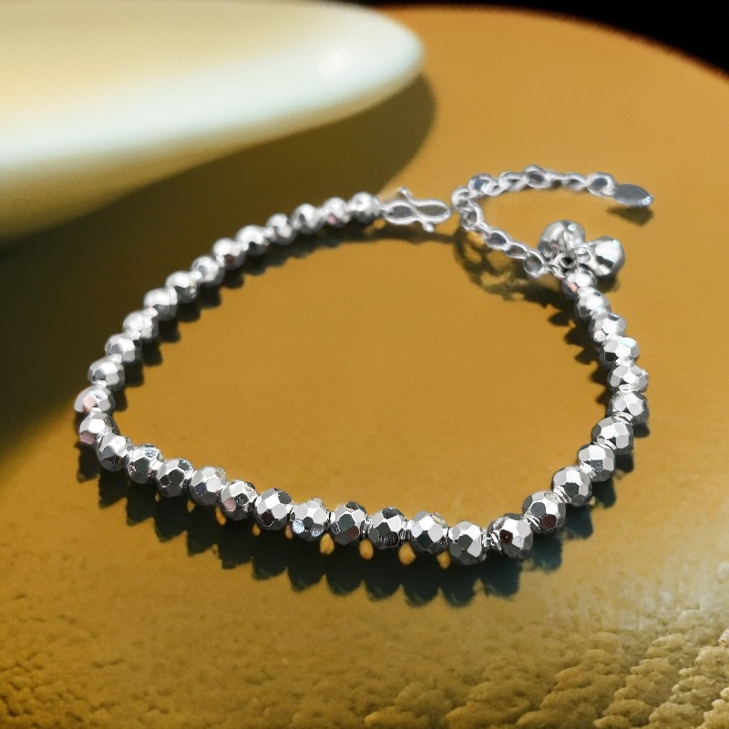 足银手链 波光粼粼时尚百搭珠珠铃铛手链