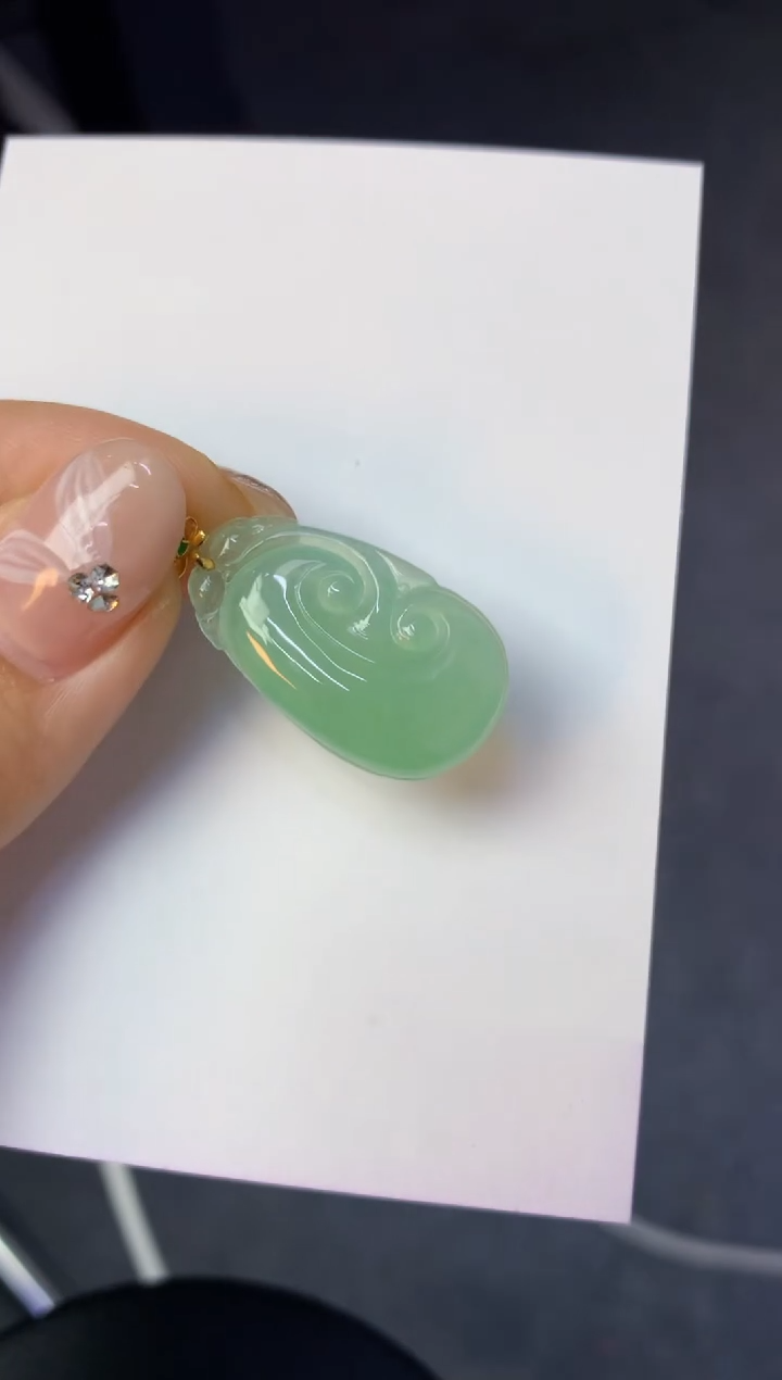 颈饰18K金镶嵌翡翠天然缅甸a货翡翠百元以上9元证书费自理