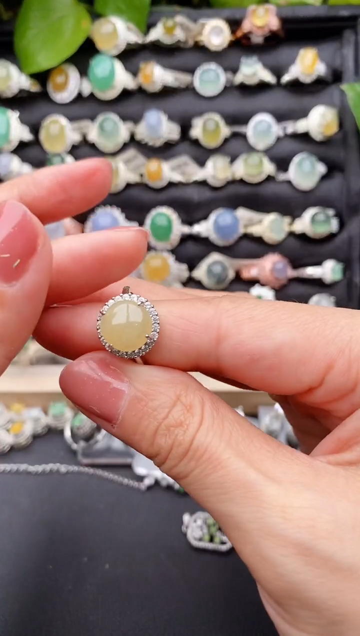 【闪购商品】翡翠戒指银S925镶嵌缅甸天然A货翡翠44  1-